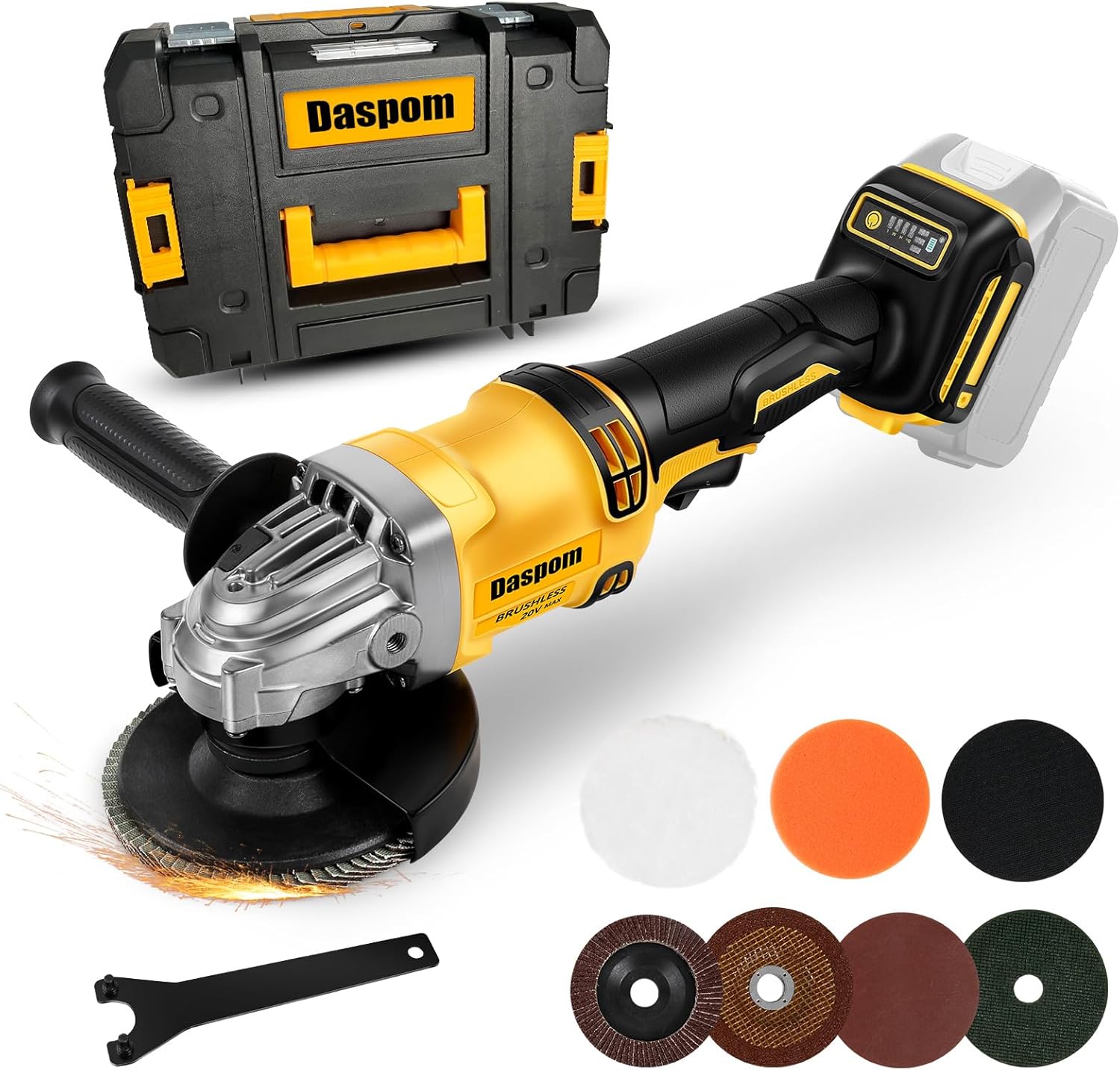 Cordless Angle Grinder compatible with DeWalt 20V Battery (Tool Only), 4-1/2 Inch Brushless Grinder with 3-Speed Adjustable & 11000 RPM, Lightweight Design for Cutting, Grinding, Metalwork