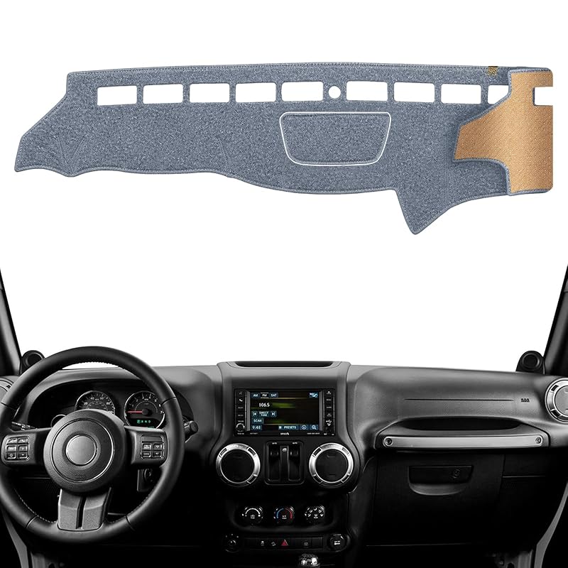 Capa para Painel Jeep Wrangler JK 2011–2017, Tapete Antirreflexo em Poliéster com Fixação Antideslizante, Cinza