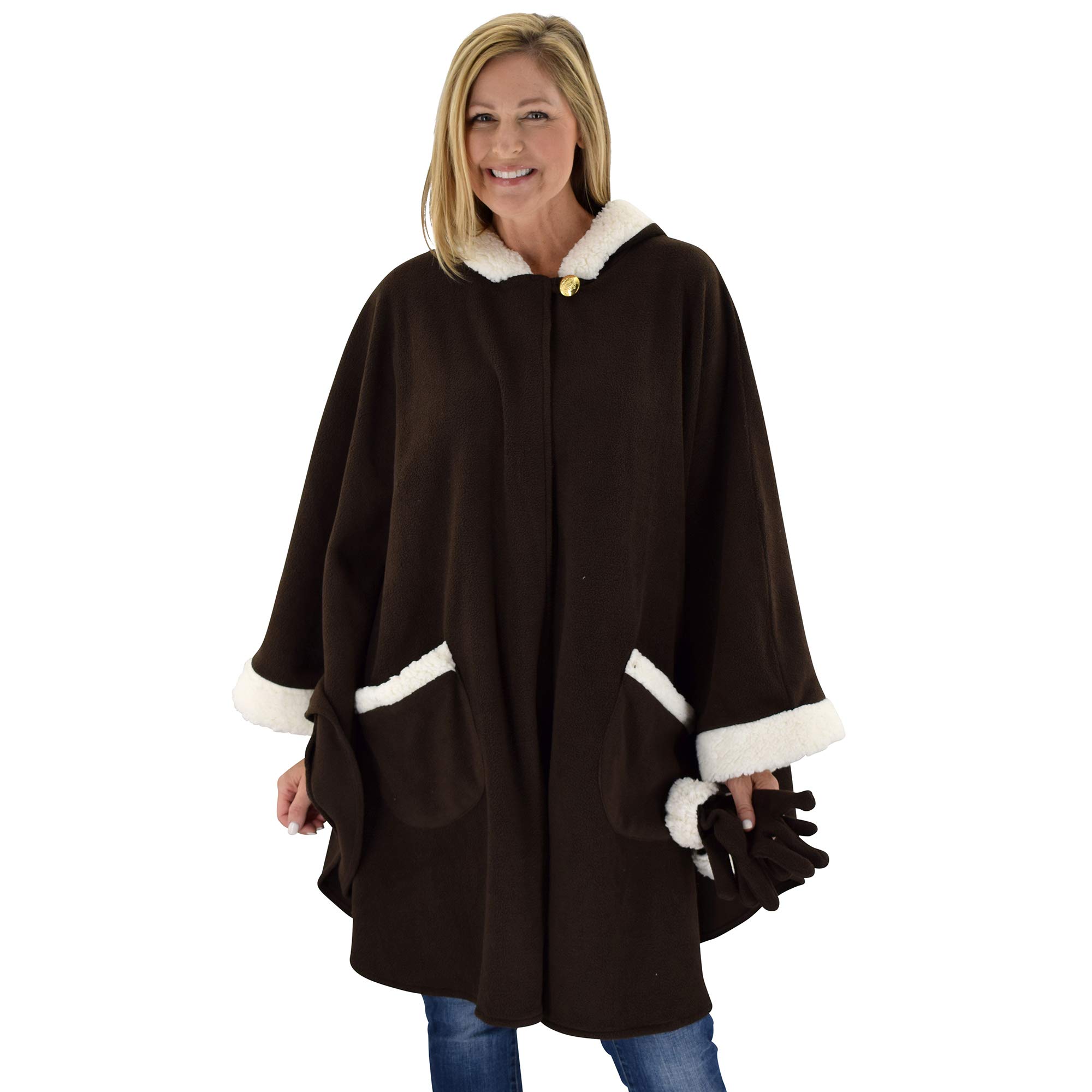 Le Moda Women’s Hooded Cape with Matching Gloves | Winter Collection | One Size Fits All
