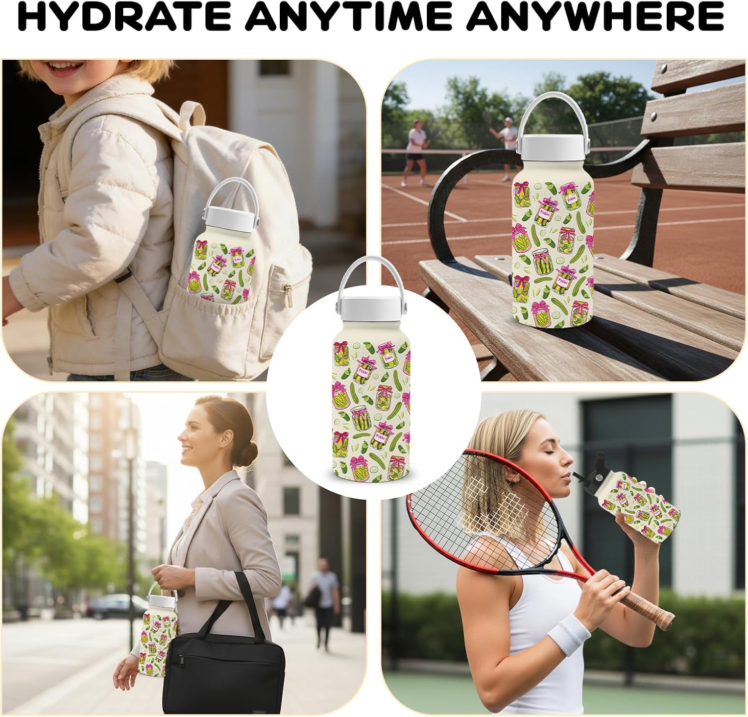 Gifts for Pickle Lover, 25oz Pickle Water Bottle with Straw Lid & Direct-drink Lid- Pickled Cucumber Insulated Water Bottles, BPA-free Leakproof Sports Waters Bottle for School Travel, Gift Cup