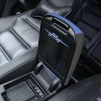 Aomsazto コンソールカバー 2007-2011 トヨタ カムリ アームレストカバー トヨタカムリ用 ブラック ブルーレザー