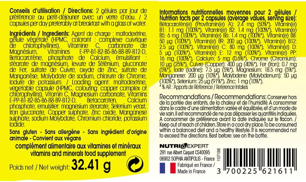 NUTRIEXPERT Avis : 22 Vitamines & Minéraux pour Réduire la Fatigue, Soutenir les Défenses Naturelles et Protéger contre le Stress Oxydatif – Cure de 30 Jours, Lot de 3 NUTRIEXPERT Avis : 22 Vitamines & Minéraux pour Réduire la Fatigue, Soutenir les Défenses Naturelles et Protéger contre le Stress Oxydatif – Cure de 30 Jours, Lot de 3