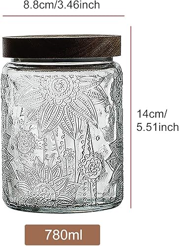 Miniatura 7 de Tarro de vidrio vintage hermético con tapa de bambú, recipientes de almacenamiento de alimentos para cocina, dulces, granos de café, granos, té,