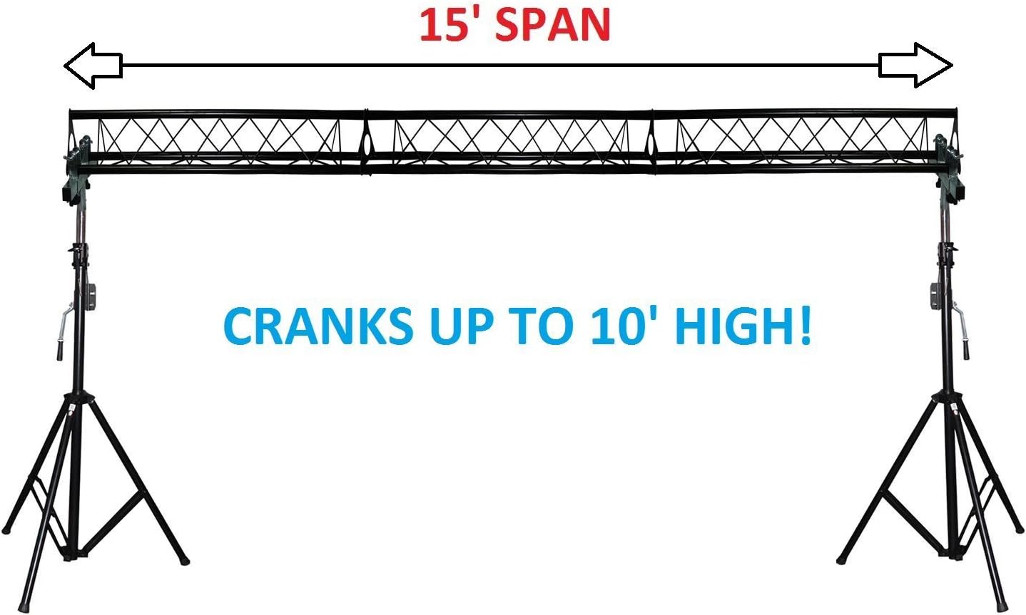15' Wide Crank Triangular Trussing Mobile DJ Lighting Truss System Triangle 10" Diameter Trussing Instead of 6" Like Other Brands