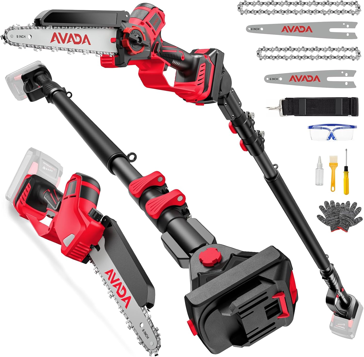 2-IN-1 Cordless 8-Inch Pole Saw & Chainsaw for Mwkee M-18 18V Battery - 1200W Brushless Motor, Total Reach of Max 15.9 FT, Lightweight, 8"&6"Electric Pole Saws for Tree Trimming Pruning (Tool Only)