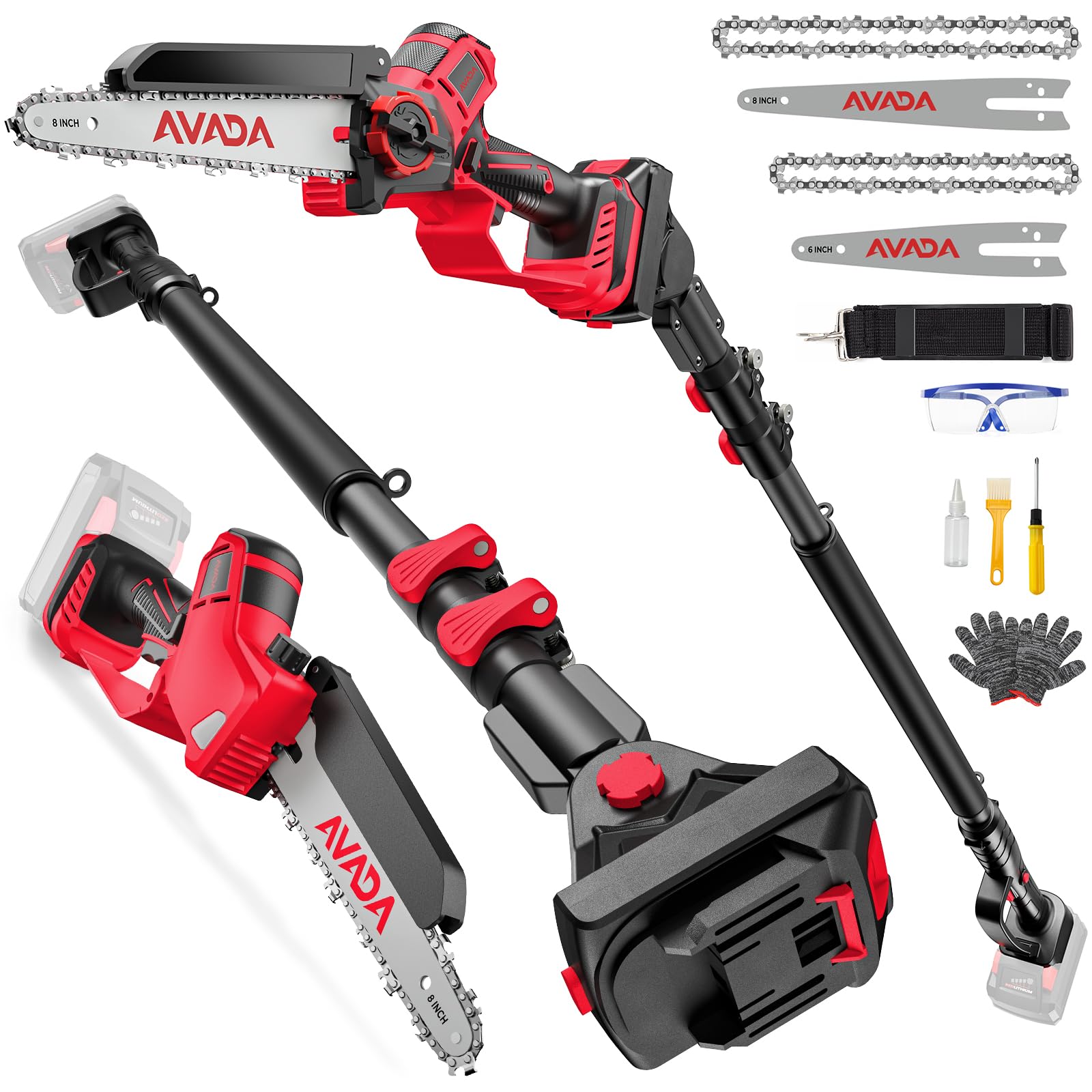 View 1 of 2-IN-1 Cordless 8-Inch Pole Saw & Chainsaw for Mil-waukee M-18 Battery - 1200W Brushless Motor, Total Reach of Max 15.9 FT, Lightweight, 8"&6"Electric Pole Saws for Tree Trimming Pruning (Tool Only)