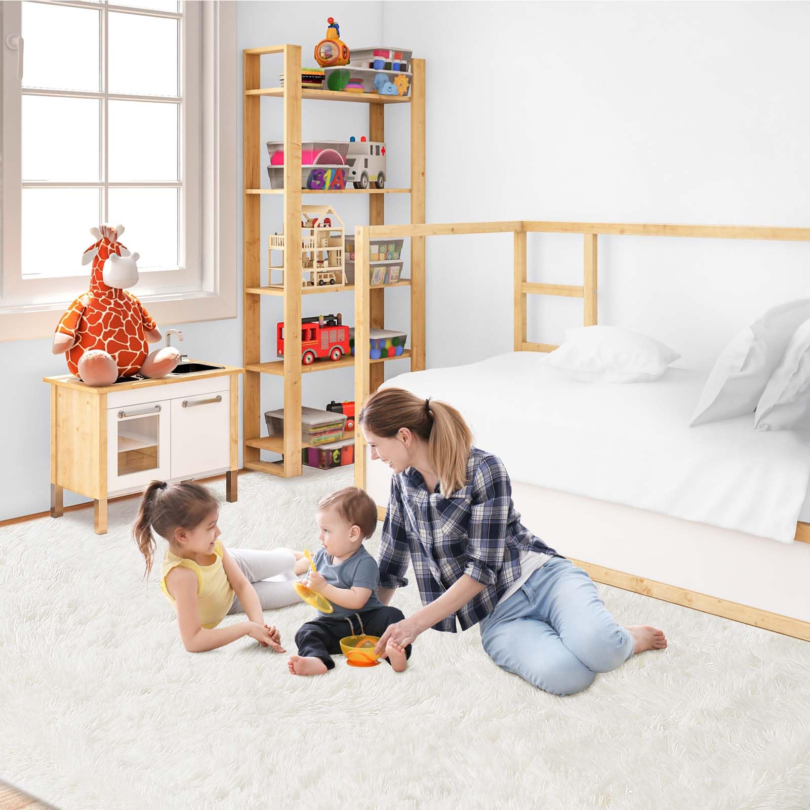 JOJOSEE Hochflor Teppich Wohnzimmer 160 x 230 cm Creme | Anti-Rutsch Wohnzimmerteppich Waschbarer Flauschiger Teppich für Schlafzimmer & Kinderzimmer