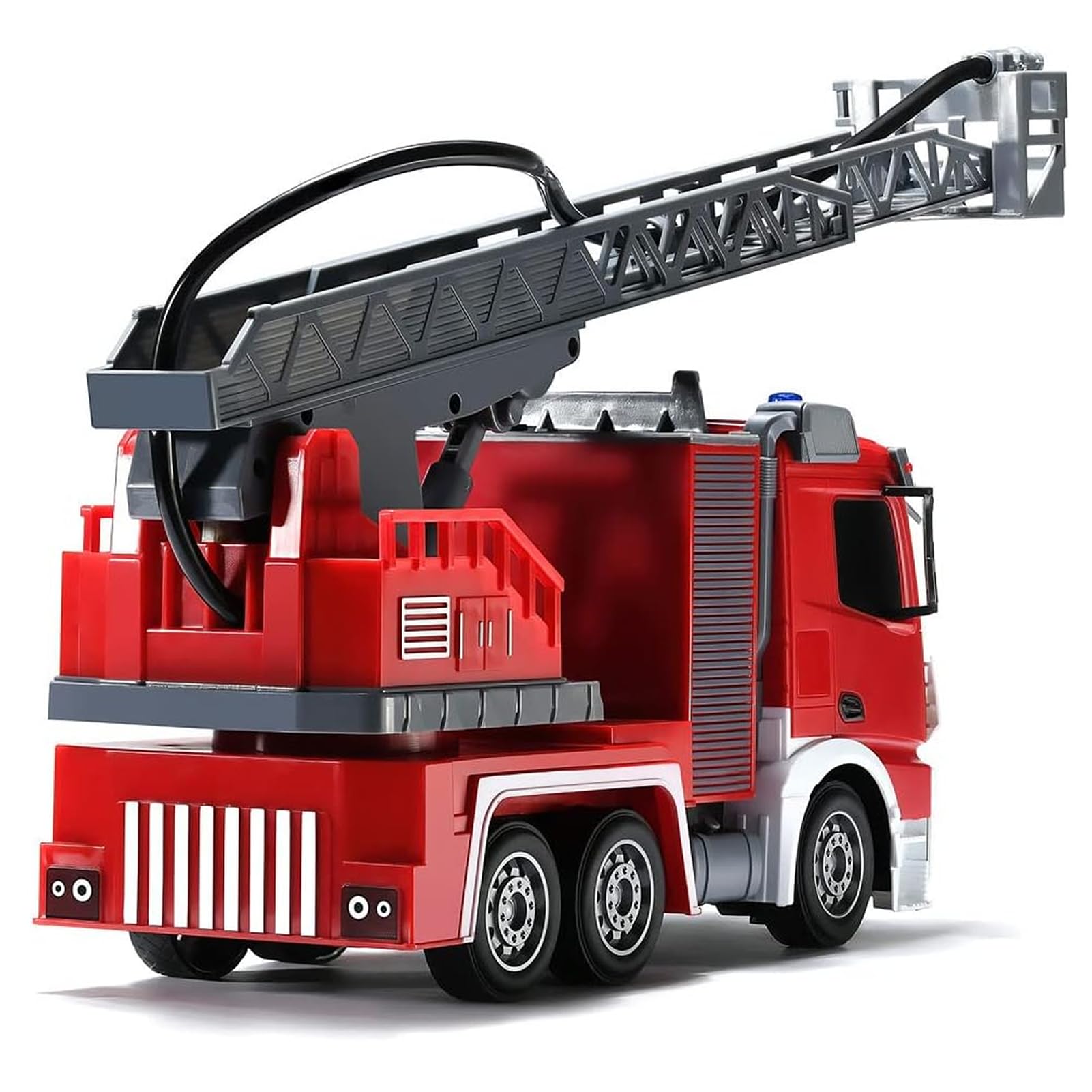 Scala 1:24 telecomandata Giocattolo camion pompieri,con pompa spruzzatrice d'acqua, Camion pompieri radiocomandato con scala estensibile e luci, Scala girevole Manuale, Ricaricabile,Rosso