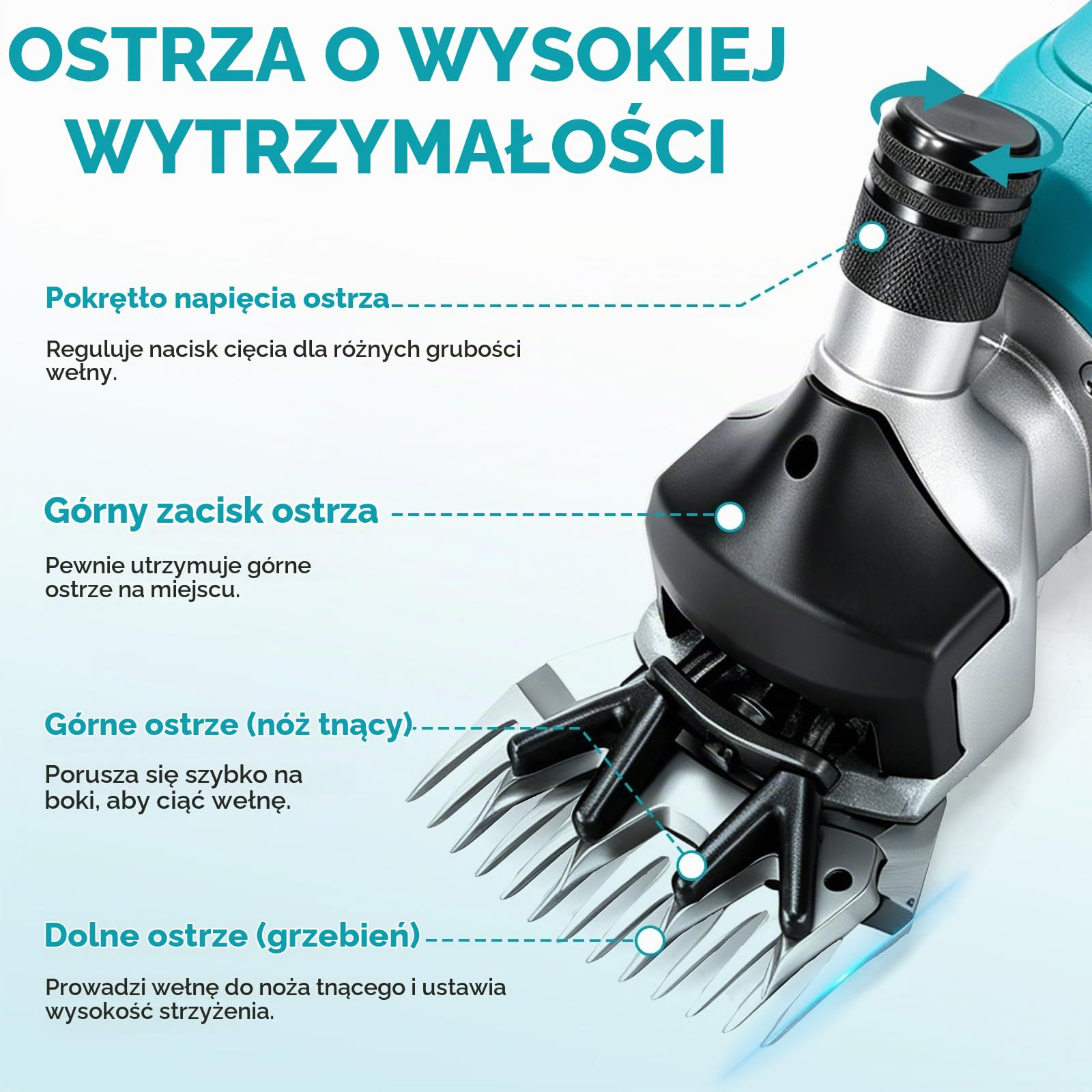 Elektryczna maszynka do strzyżenia owiec Yofidra 550 W – Bezprzewodowe urządzenie z 6-stopniową regulacją prędkości i 13-zębnym ostrzem; w zestawie 2 akumulatory 3,0 Ah