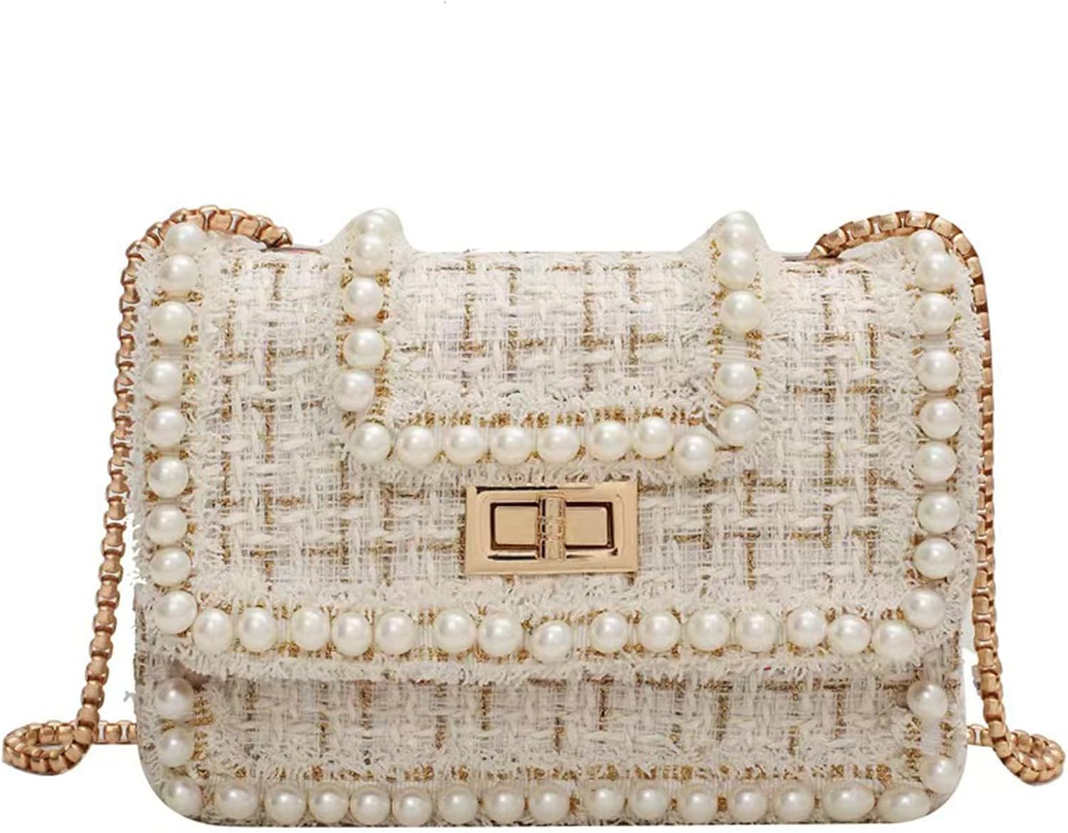 Designer Chain Shoulder Purse for Women Trendy Ladies Quilted Crossbody Bag Clucth Handbags Evening Bag Tweed Purses