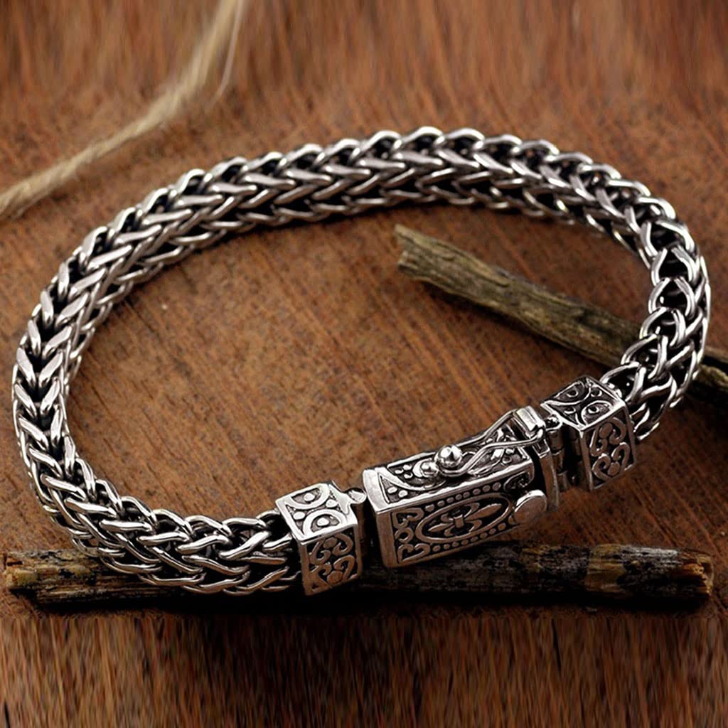 S925 Armband Aus Sterlingsilber Für Herren, Wikinger Thai Doppelreihe Handgeflochten Original Amulett Manschettenarmband, Vintage Hip Hop Schmuck Geschenke