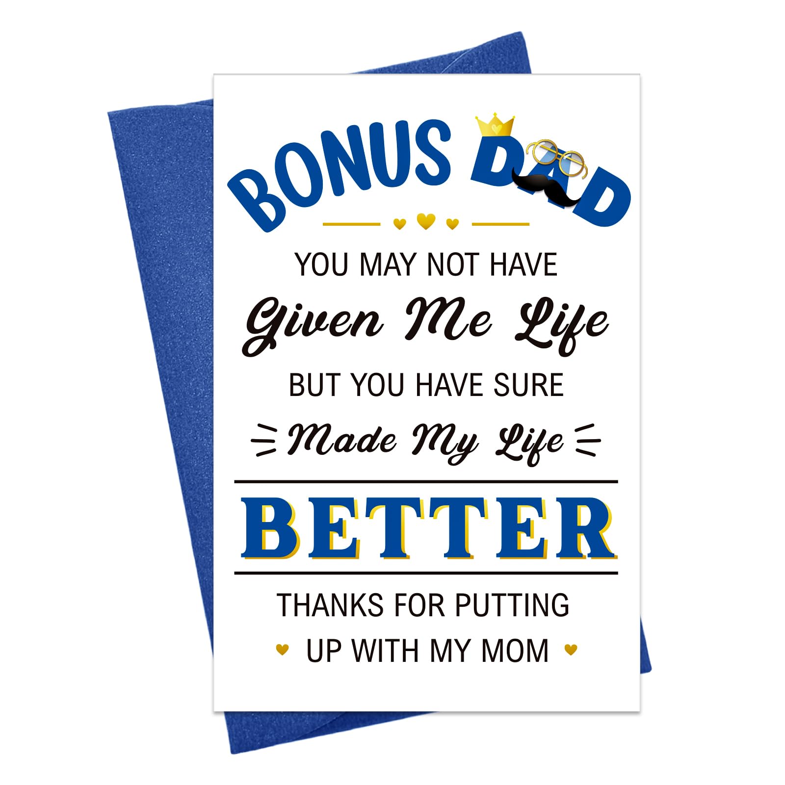 JUESMOS Bonus Dad Fathers Day Card from Stepdaughter Stepson Funny Fathers Day Card Gifts for Stepdad Stepfather Dad Birthday Gifts from Stepdaughter