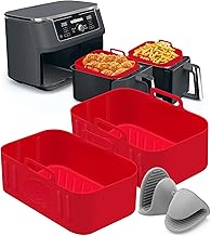 2 Pieces Air Fryer Silicone Liners Rectangular for Ninja Foodi Dual DZ201 DZ100 8QT DZ090 6QT Air Fryer, Non-Stick Reusable Air Fryer Accessories Replacement Parts for Instant Vortex 8 QT Air Fryer