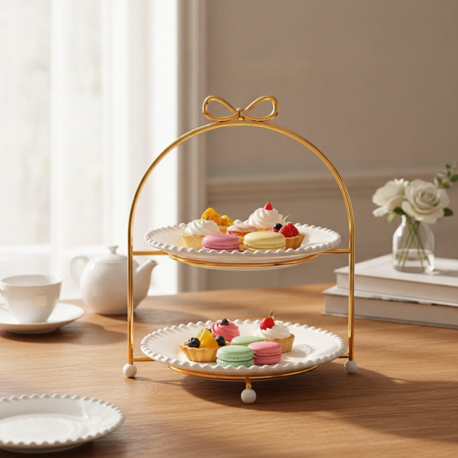 Expositor Postres Dos Niveles | Estable, Soporte para Postres con Platos Cerámica, corativo, Vajilla, Fiestas, Plato