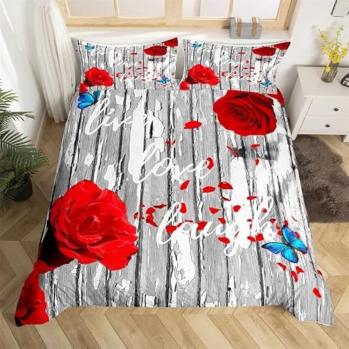 QBIDCSX Bedding Double Bed Set Roses Ultra Soft Hypoallergenic Double Duvet Cover Set Include 1 Quilt Cover with Zipper Closure + 1pillowcases 50x75 cm
