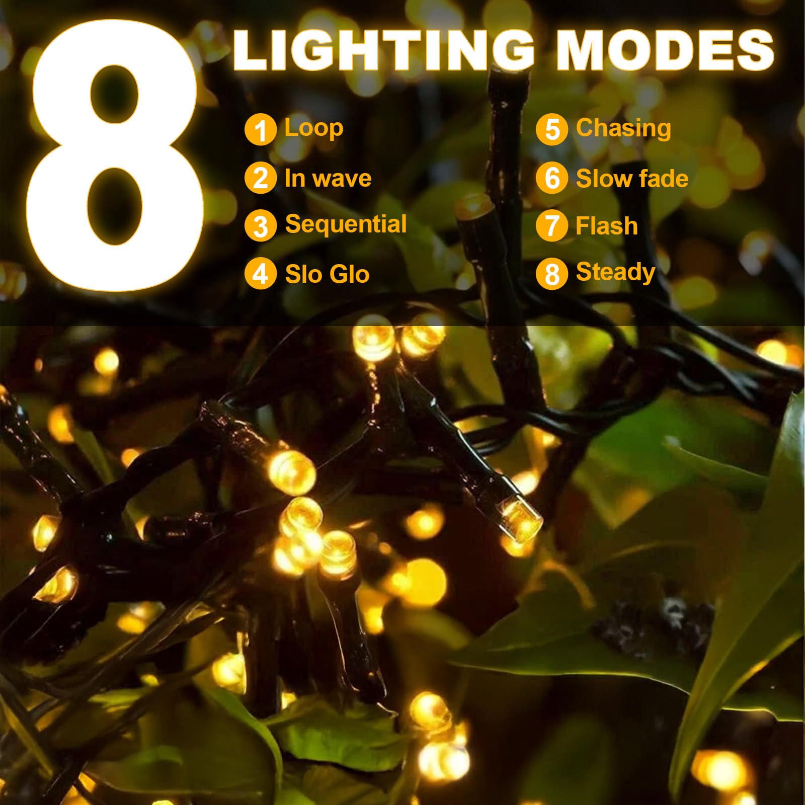 Solar Lichterkette Außen 100m 1000 LED Warmweiß, Solarbetrieben mit Akku & USB, 8 Modi Speicherfunktion, IP44 Wasserdicht LED Lichterketten für Garten Balkon Terrasse Hochzeit Weihnachten