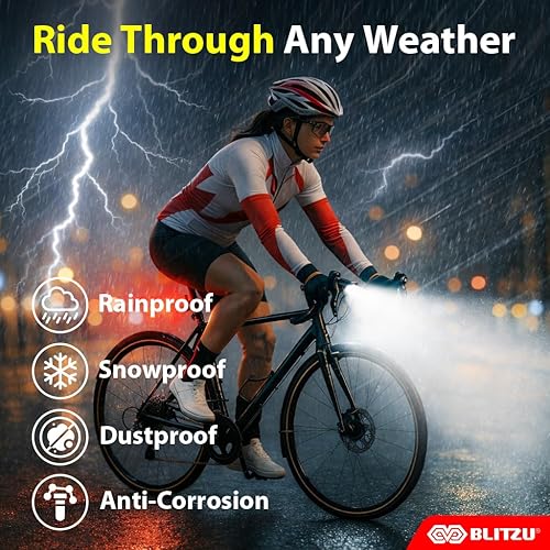 Miniatura 5 de BLITZU Juego de luces de bicicleta recargables USB-C 2023 con campana. Accesorios de bicicleta para conducción nocturna, ciclismo, potente faro