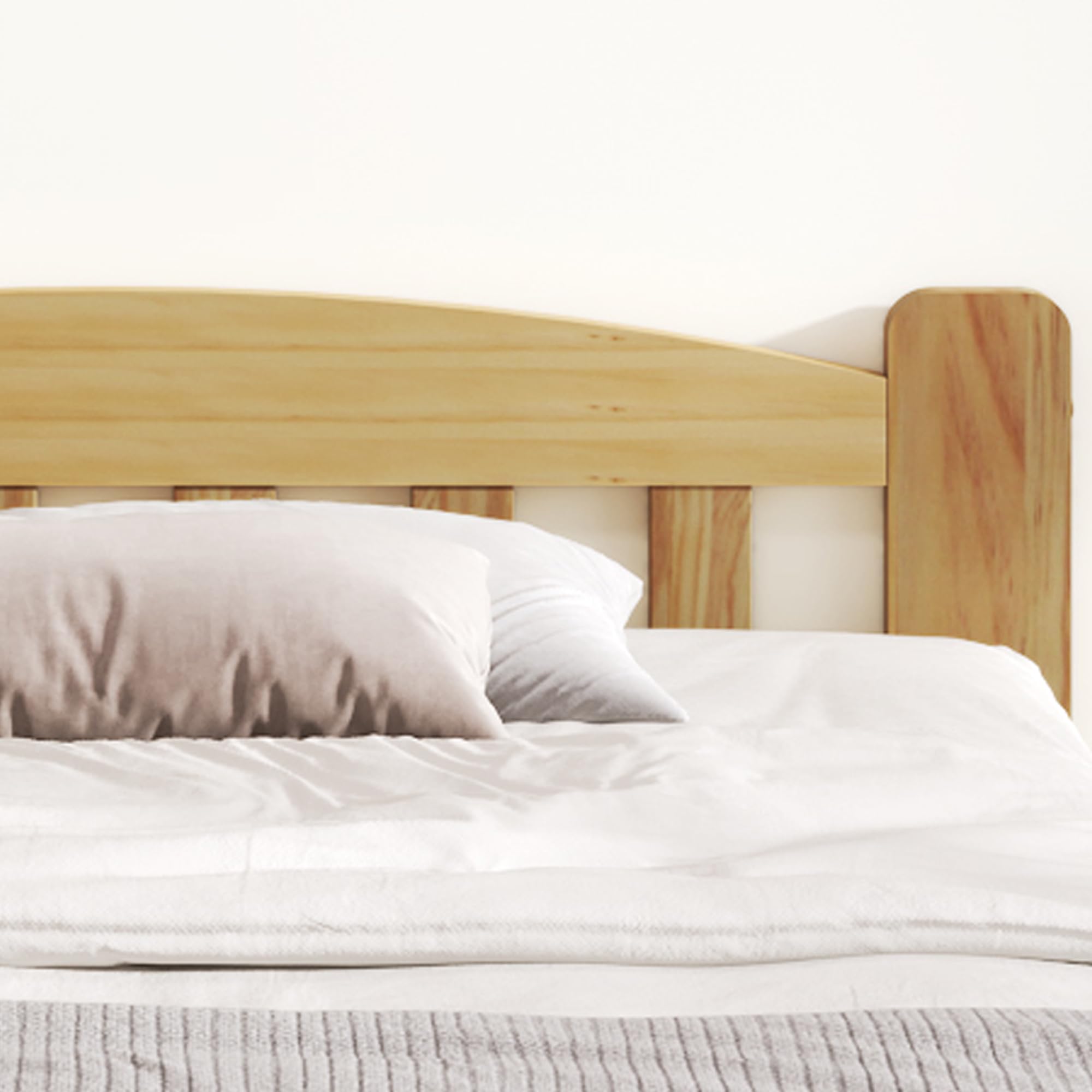 Merax Massivholzbett 140x200cm, Doppelbett aus Holz mit Kopfteil und Lattenrost, hochwertiges Bettgestell, Solide Futonbett, Jugendbett, Erwachsenenbett, ohne Matratze, Natur