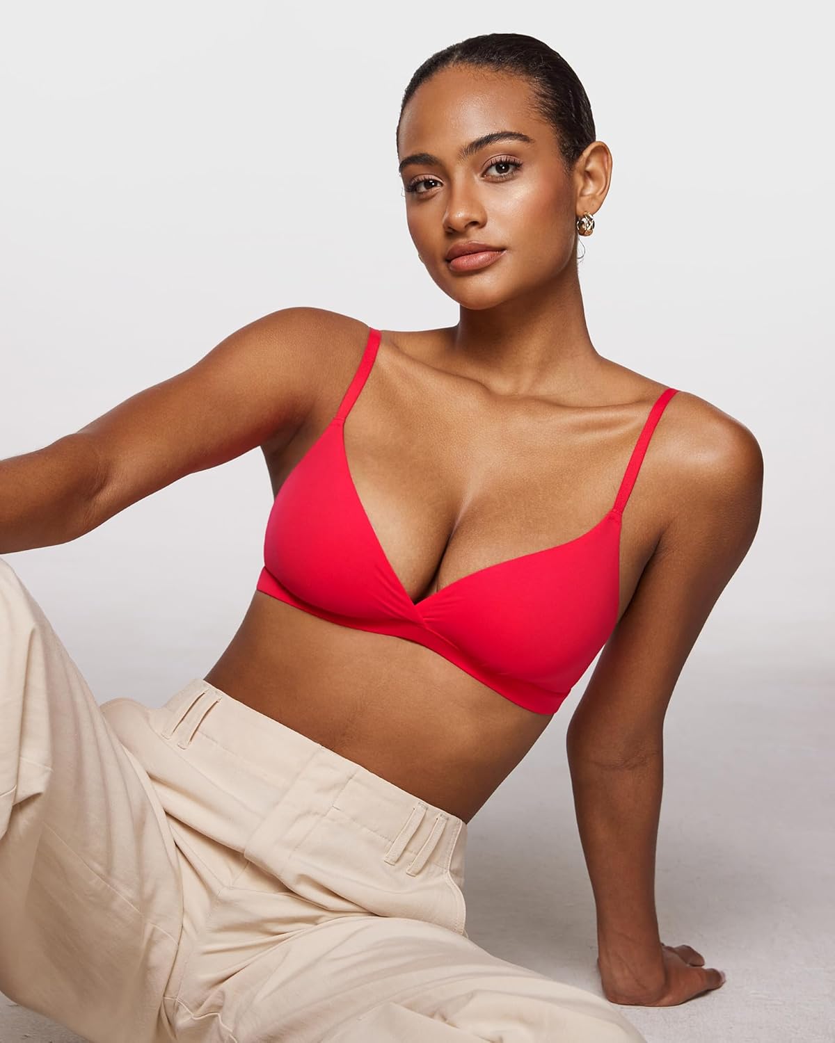 INLYRIC Women's Inbarely Triangle Bralette Comfortable Unlined V Neck Wireless Smoothing Bra Top Stretch - Image 2