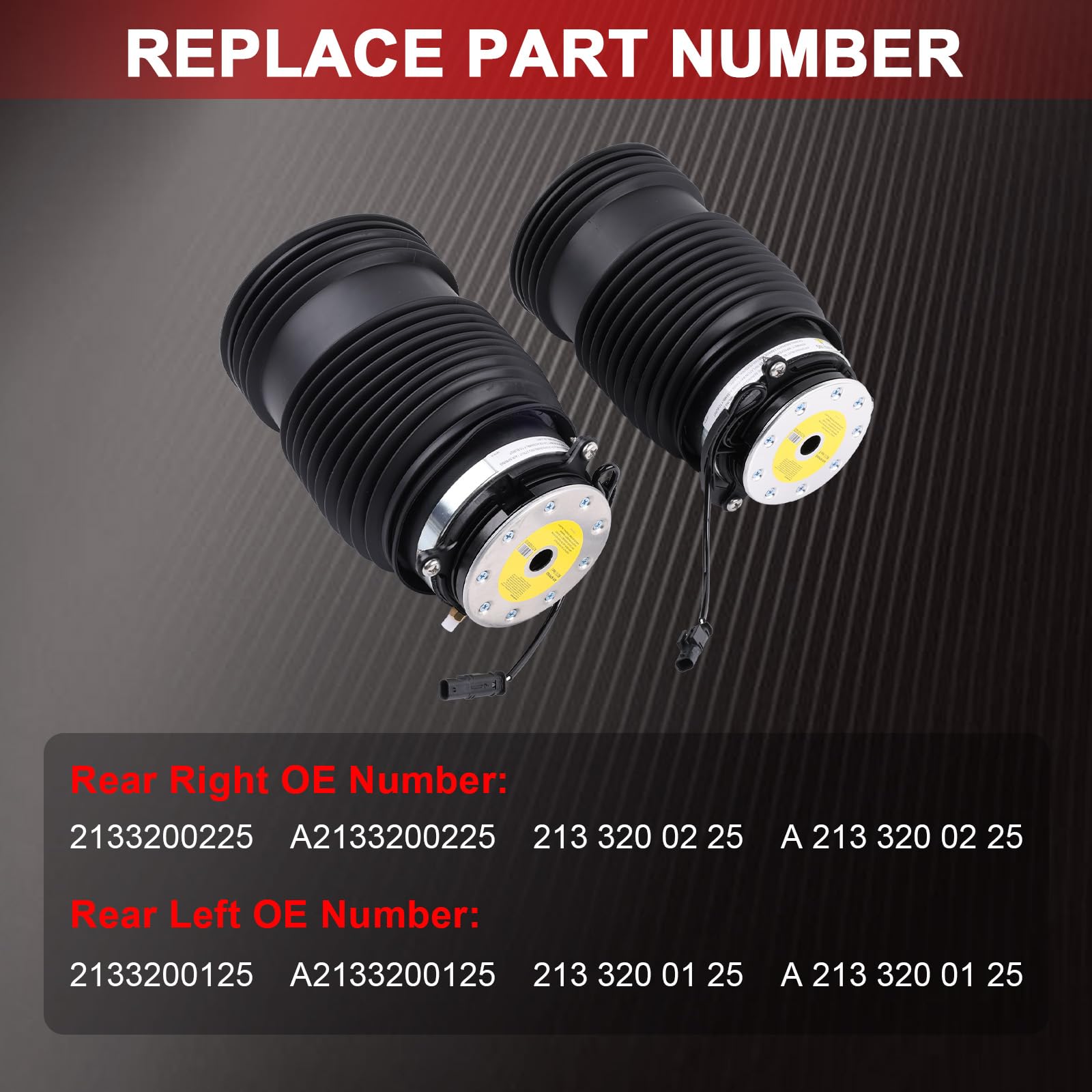 1 par de bolsas de resorte de suspensión neumática trasera izquierda + derecha OE# 2133200225 2133200125 Mercedes Clase E W213 CLS C257 GLC X253 Juego de resortes de aire para eje trasero