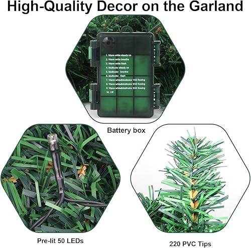 Miniatura 3 de Guirnalda de Navidad de 10 pies para decoración de interiores y exteriores, guirnalda verde de Navidad no iluminada para escaleras, barandilla,