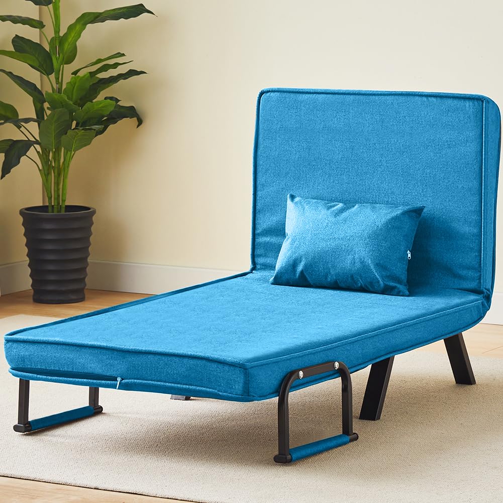 Shally Dogan Divano Letto Singolo Reclinabile 3 in 1, Poltrona Convertibile Chaise Lounge Seduta Imbottita Morbida, Copertura Sfoderabile Tessuto Traspirante, Poltroncina Relax Salvaspazio (Blu)