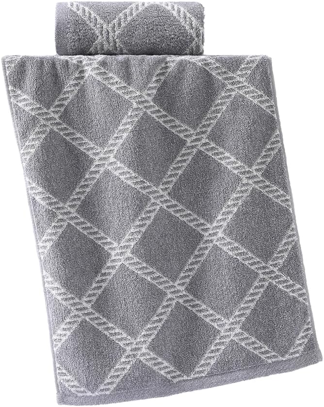 YiLUOMO 100% Cotton Grey Hand Towels White Diamond Pattern Super Soft Highly Absorbent Bath Towels 13 x 29 Inch, 2 Pack - Image 9