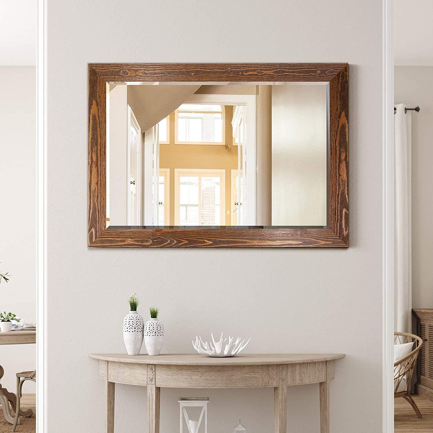 Wexford Home Maple Rustic Mirror Rectangular Barnwood Framed Wall Mirror for Home Decor, Vertical or Horizontal Hanging, 41x29