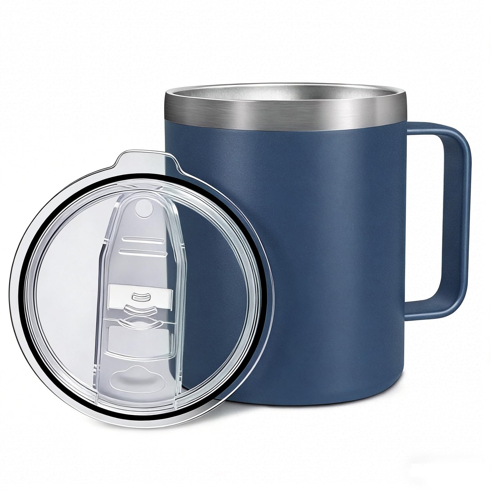 Byitin Insulated Mug 360ml, Stainless Steel Travel Mug & Thermal Coffee Cup with Handle and Lid, Double Wall Vacuum Leak-Proof Camping Mug for Hot & Cold Drinks, Office, Work & Commuting（Blue）