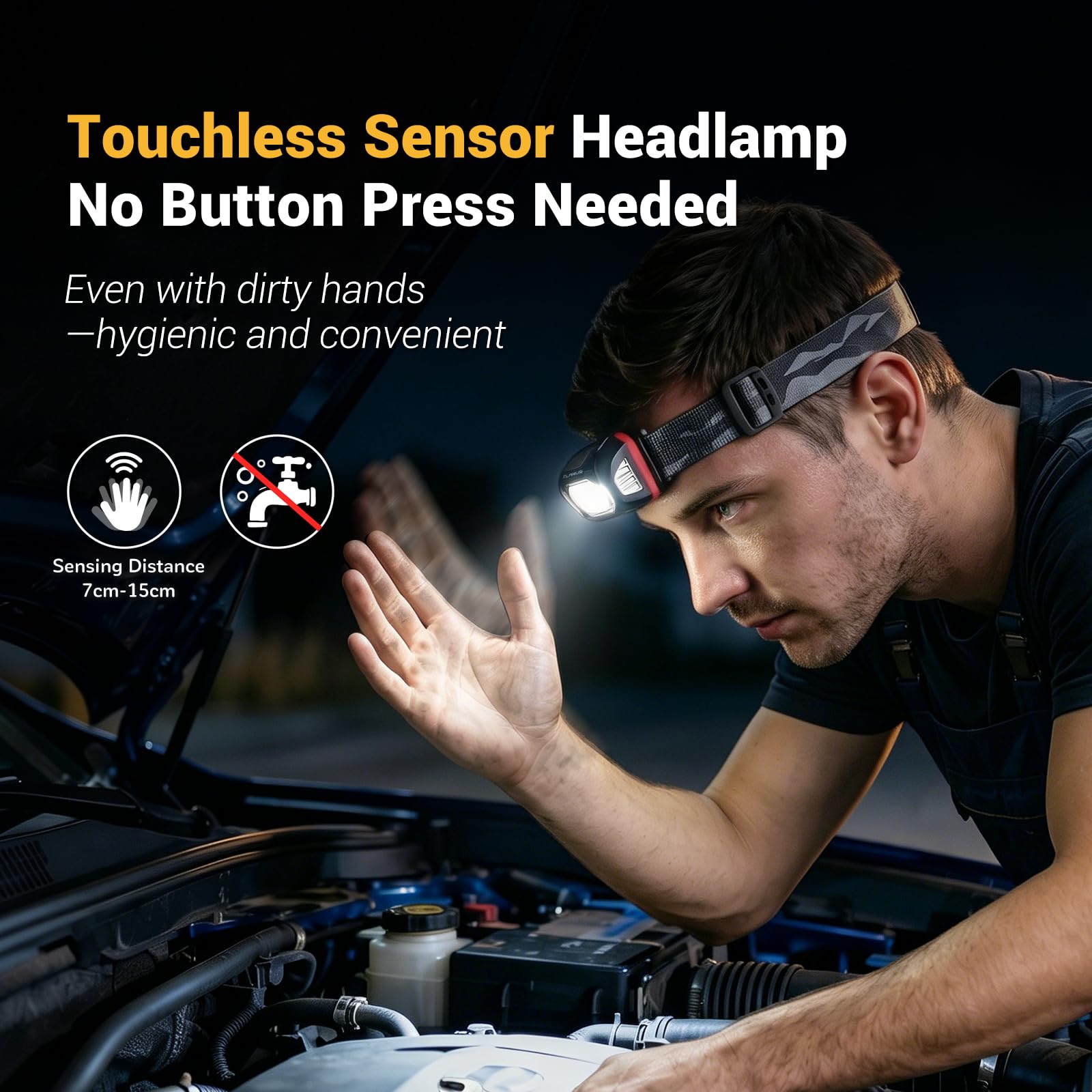 klarus HM1 Lampe Frontale USB C Rechargeable 440 Lumens avec Détecteur de Mouvement, Torche frontale LED IPX6 étanche pour la course, le camping, la randonnée, la chasse