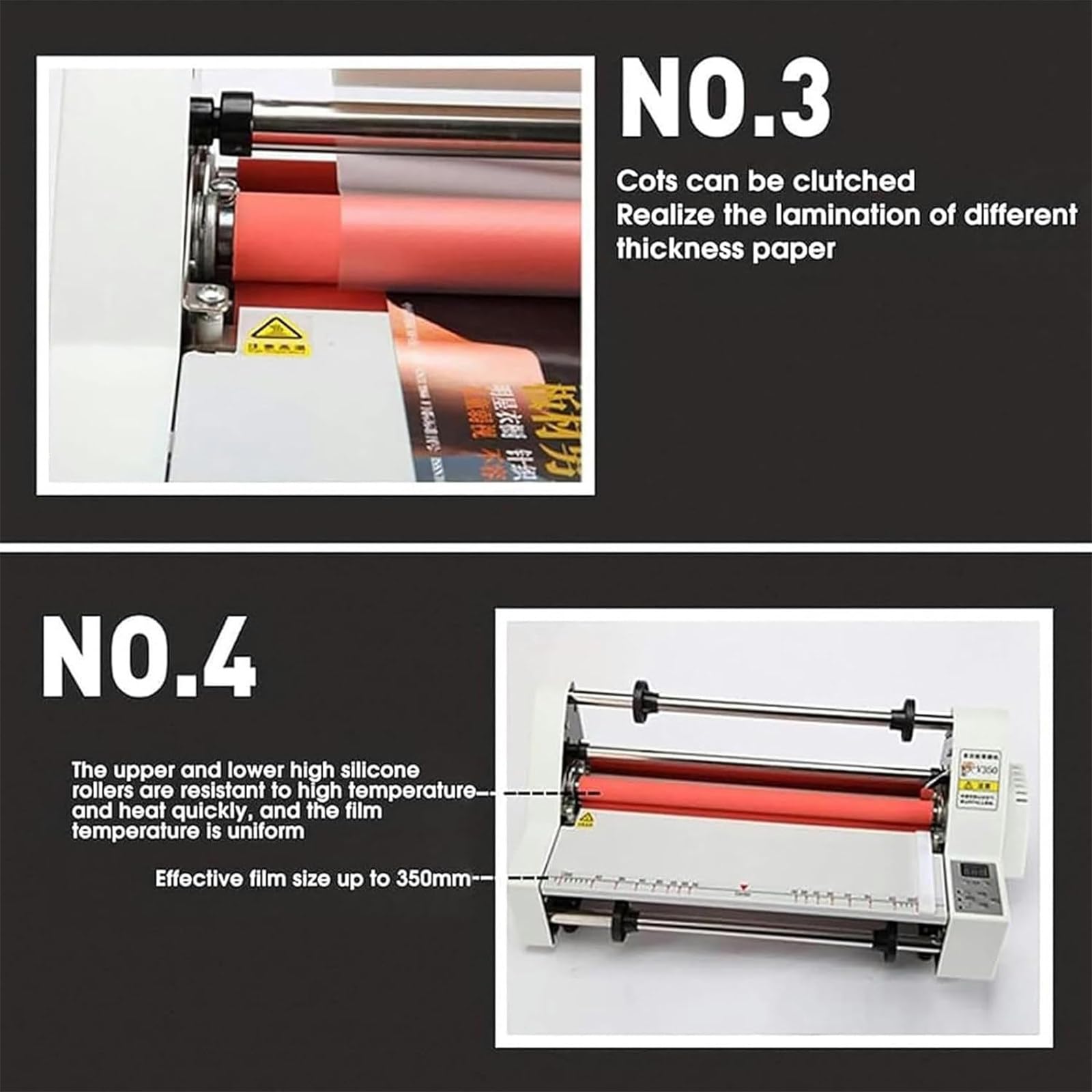 Laminatore a Caldo e a Freddo, Macchina per laminazione con Display Digitale a Doppio Lato, Controllo Elettronico della Temperatura, Larghezza Massima 350 mm