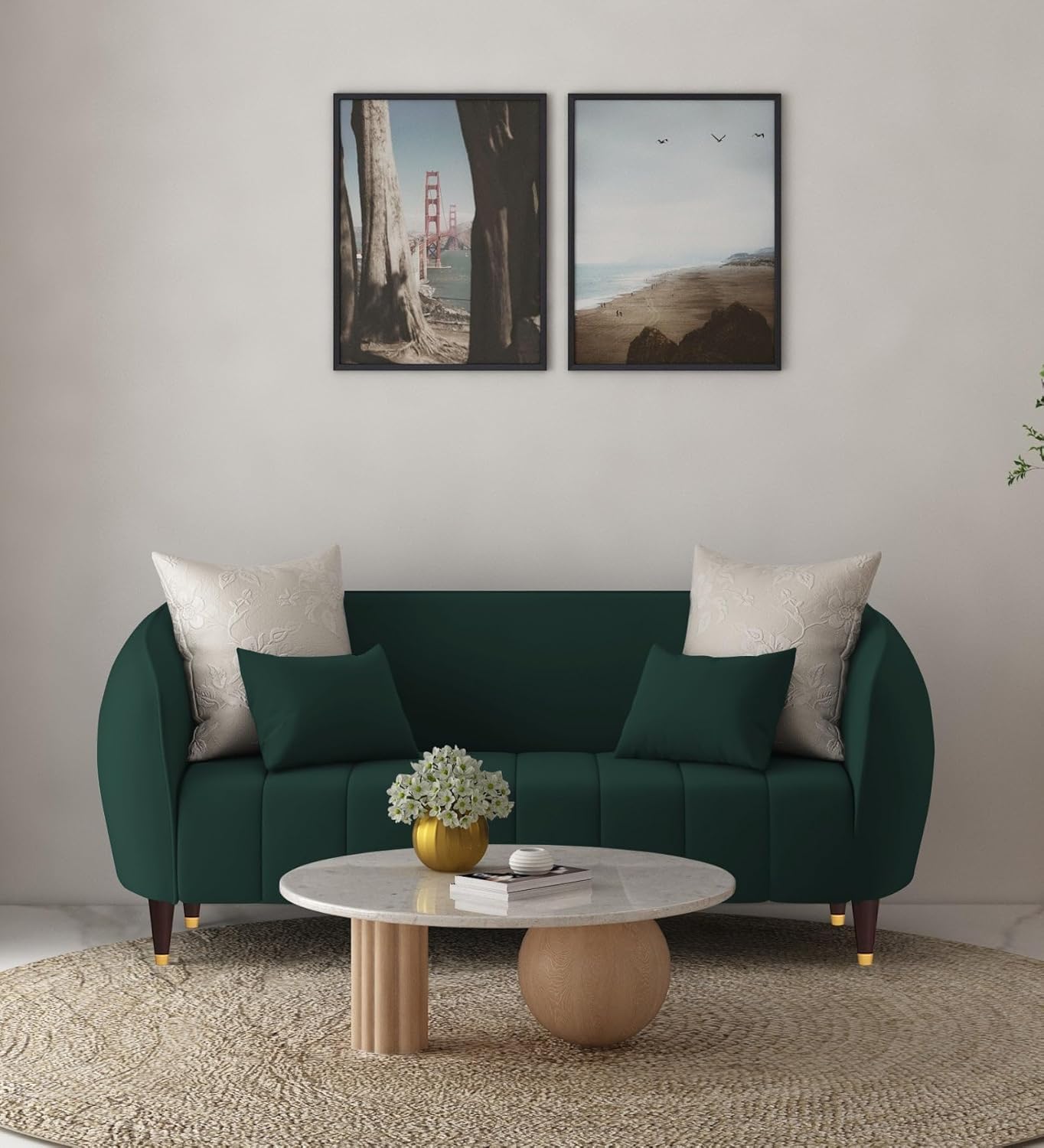 Solid Sal Wood Aarohi Velvet 2 Seater Sofa Set for Living Room-Dark-Green-picture-23