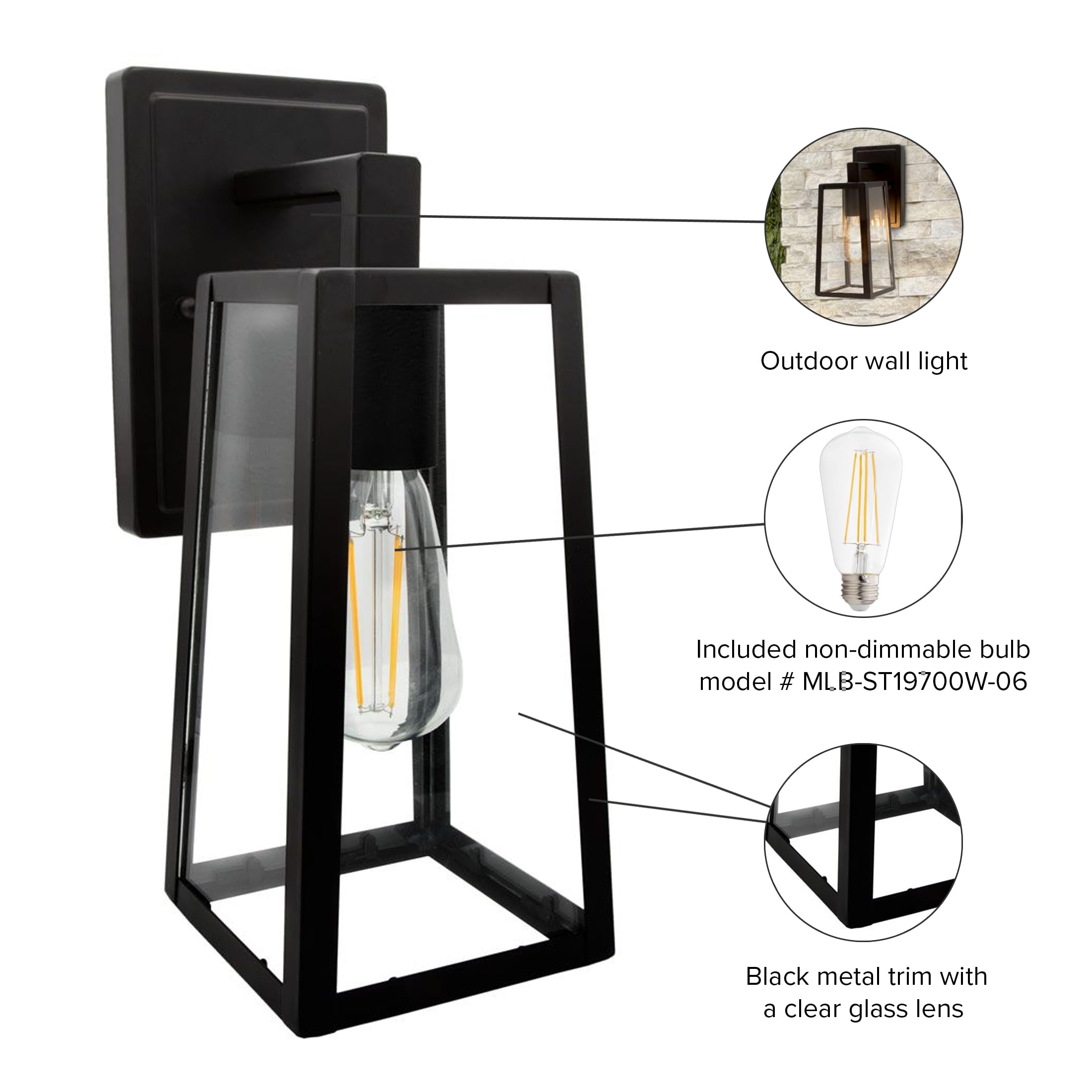 Maxxima LED Black Outdoor Wall Light Fixture, 800 Lumens, 2700K