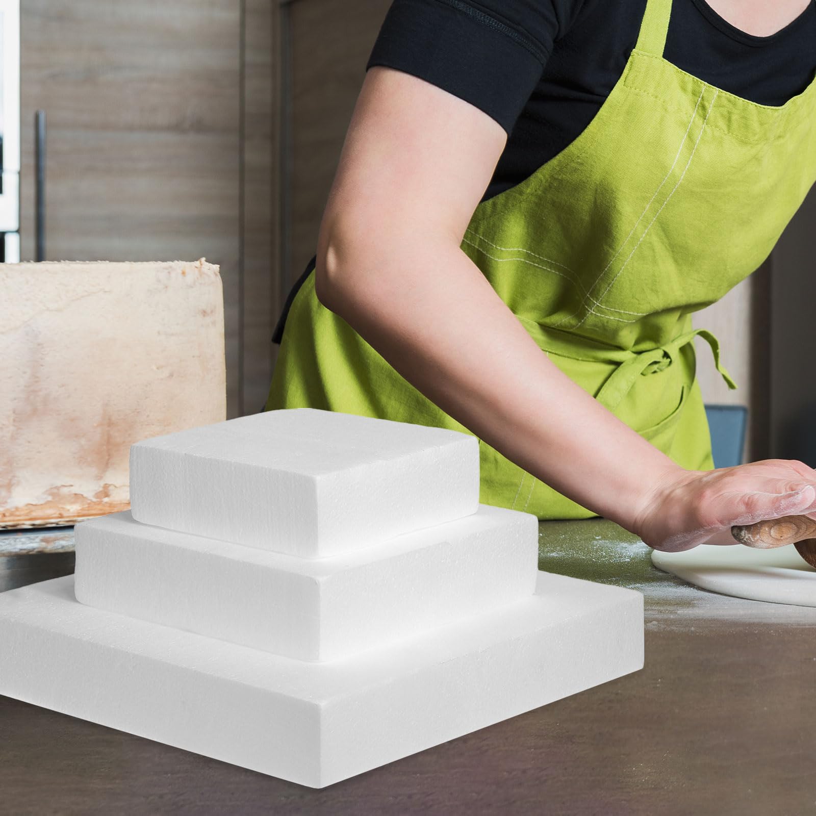 QUARKZMAN 2Pcs Maquette De Gâteau Carrée en Mousse, 16" x 16" x 2" Faux Gâteau Modèle Accessoire Photo pour Fournitures De Mariage Décoration De Gâteau d'anniversaire, Blanc