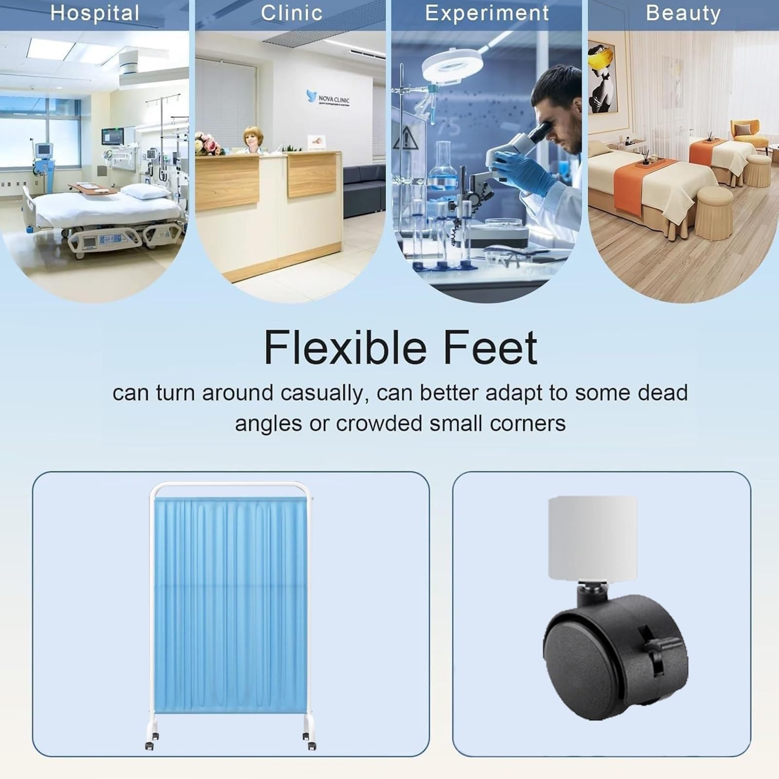 Biombo Médico Móvil De 1,8 M De Alto, Separador De Ambientes Portátil, Mampara De Pie De Un Solo Panel con Rueda, Tela De Nailon Impermeable, For Oficina, Clínica Y Salón De Belleza(White)