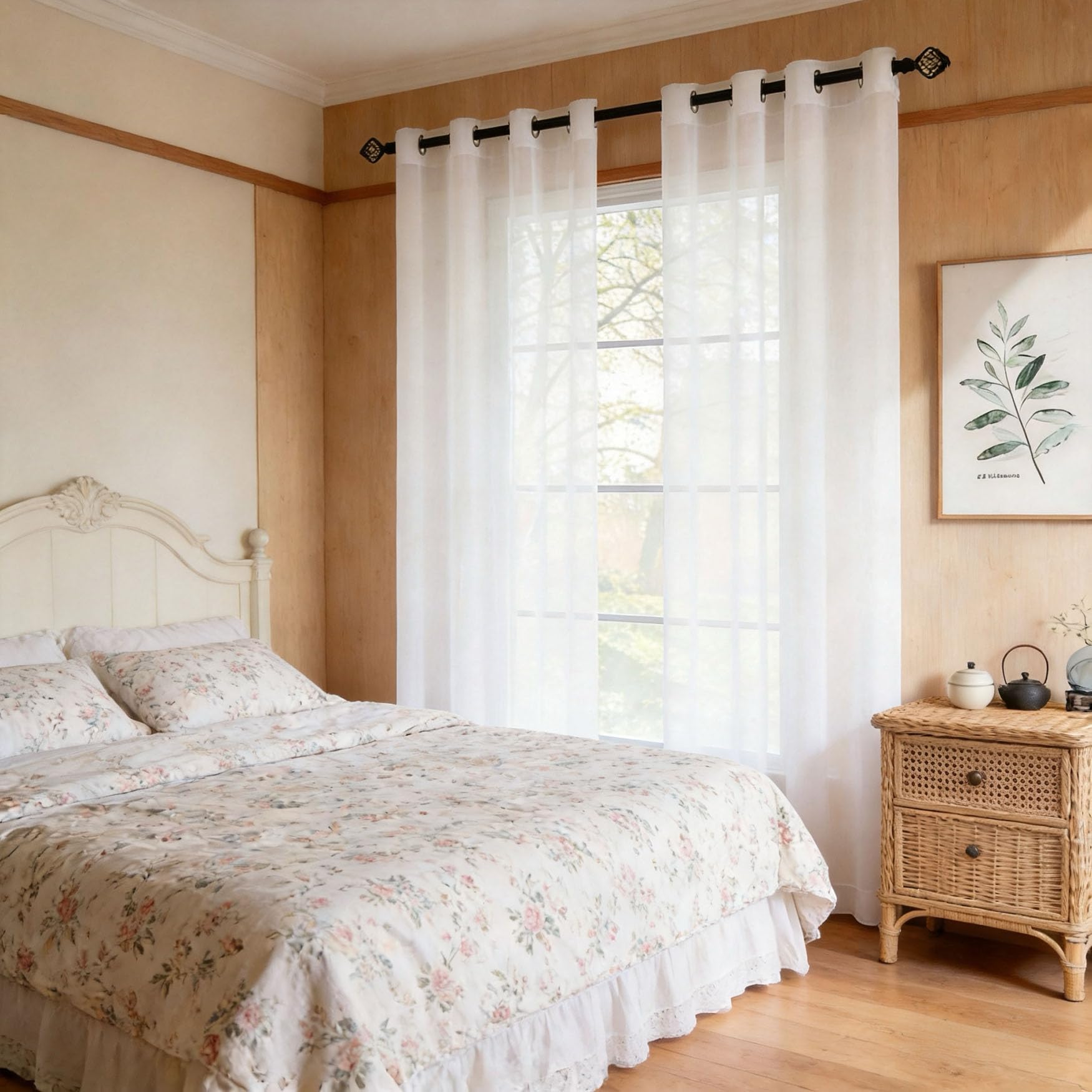 Voilage blanc 50x175 cm léger et doux pour fenêtre de cuisine