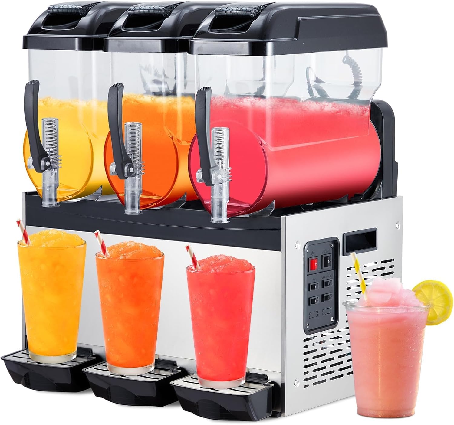 Macchina per Granite Professionale da 12 Litri - Macchina per Bevande Ghiacciate A 3 Serbatoi, 860 W, in Acciaio Inossidabile, per Margarita E Smoothie, Ideale per Bar, Ristoranti E Feste.