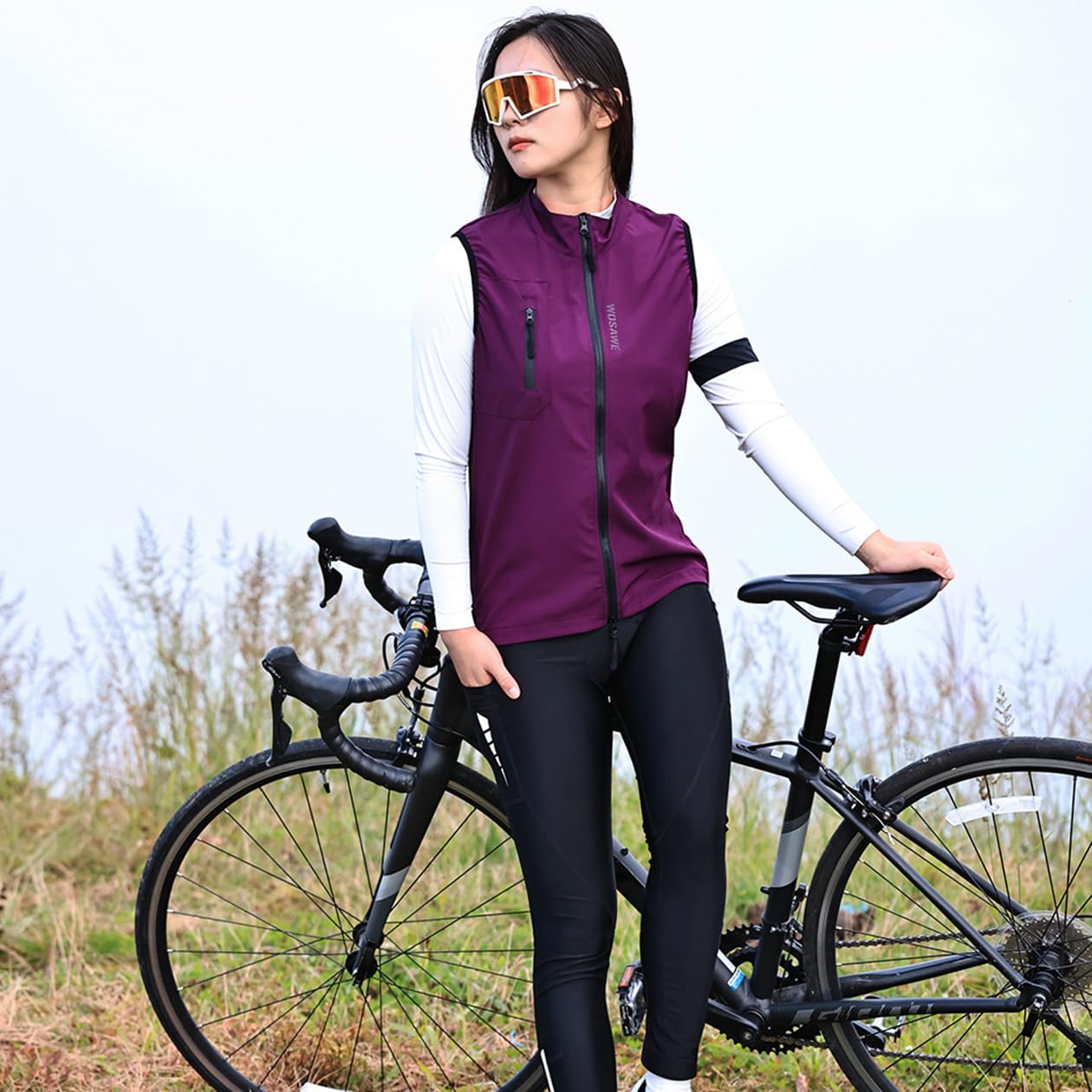 Chaleco Ciclismo para Mujer,Chaqueta Ligera y Transpirable sin Mangas, Chaleco para Correr a Prueba Viento, Chaqueta Cortavientos para Bicicleta montaña Chaleco,Purple-XL