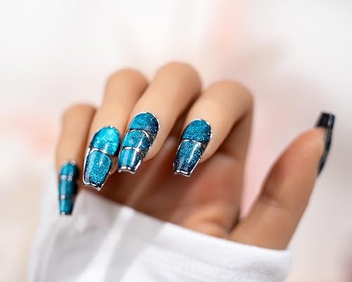 Miniatura 2 de Uñas postizas a presión, Star Walk, hechas a mano, cielo nocturno estrellado, con purpurina, acabado UV, uñas postizas acrílicas gruesas y multigel,