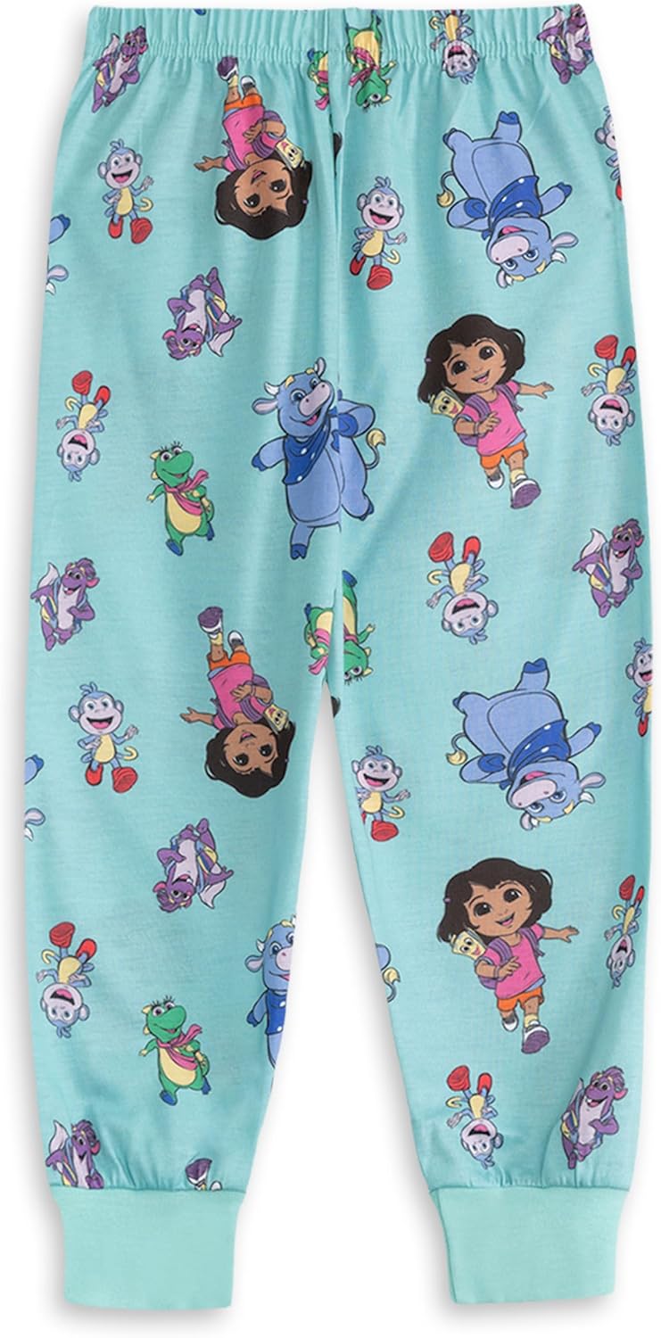 Dora the Explorer Girls Pink & Green Long Sleeve Long Leg Pajama Multi-Pack of 2 Sleepwear Set Dora Kids Cartoon Nightwear