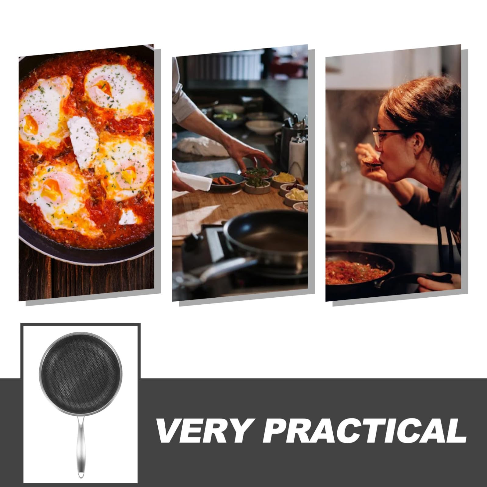 Wok e Superficie Ape Antiadherente Manico Ergonomico in Inossidabile Padella per Cucina per e Salsicce