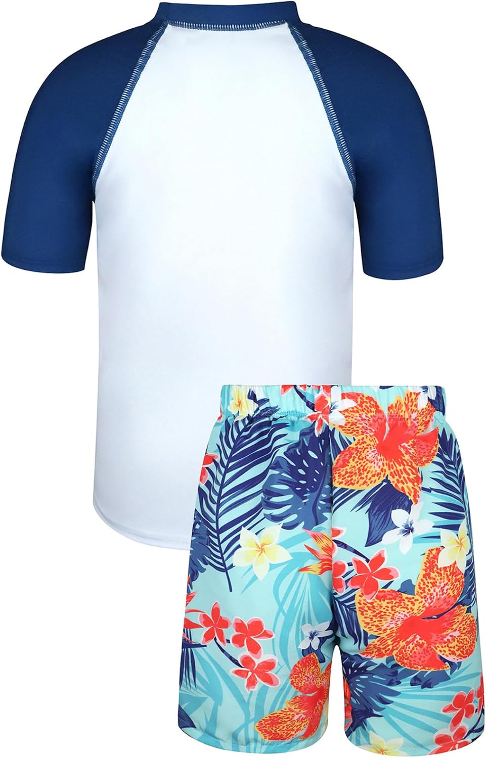 Kids Boys Two Pieces Athletic Swimsuits Short Sleeve Swim Shirts with Shorts Rash Guards