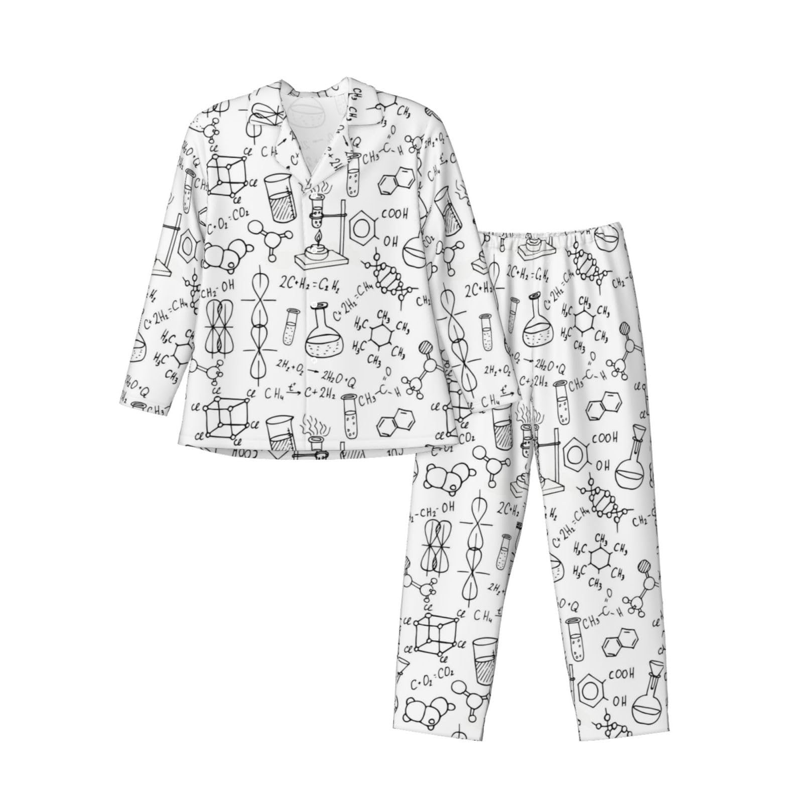 Chemistry Print Men'S Long-Sleeved Pajama Set Loungewear Leisure Loose Nighttime Sleep Relax Black