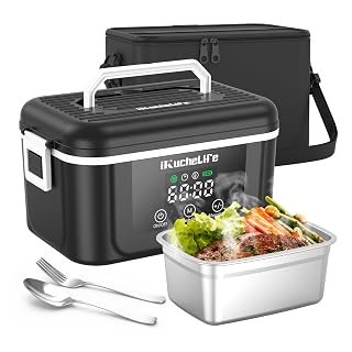 Heated Lunch Box, 18000mAh Rechargeable Electric Lunch Box, 1.5L Stainless Steel Lunchbox, Smart Heating Lunchbox Portable Food Warmer with Container for Camping, Office, Travel, Work - Amazon product rated Grade A
