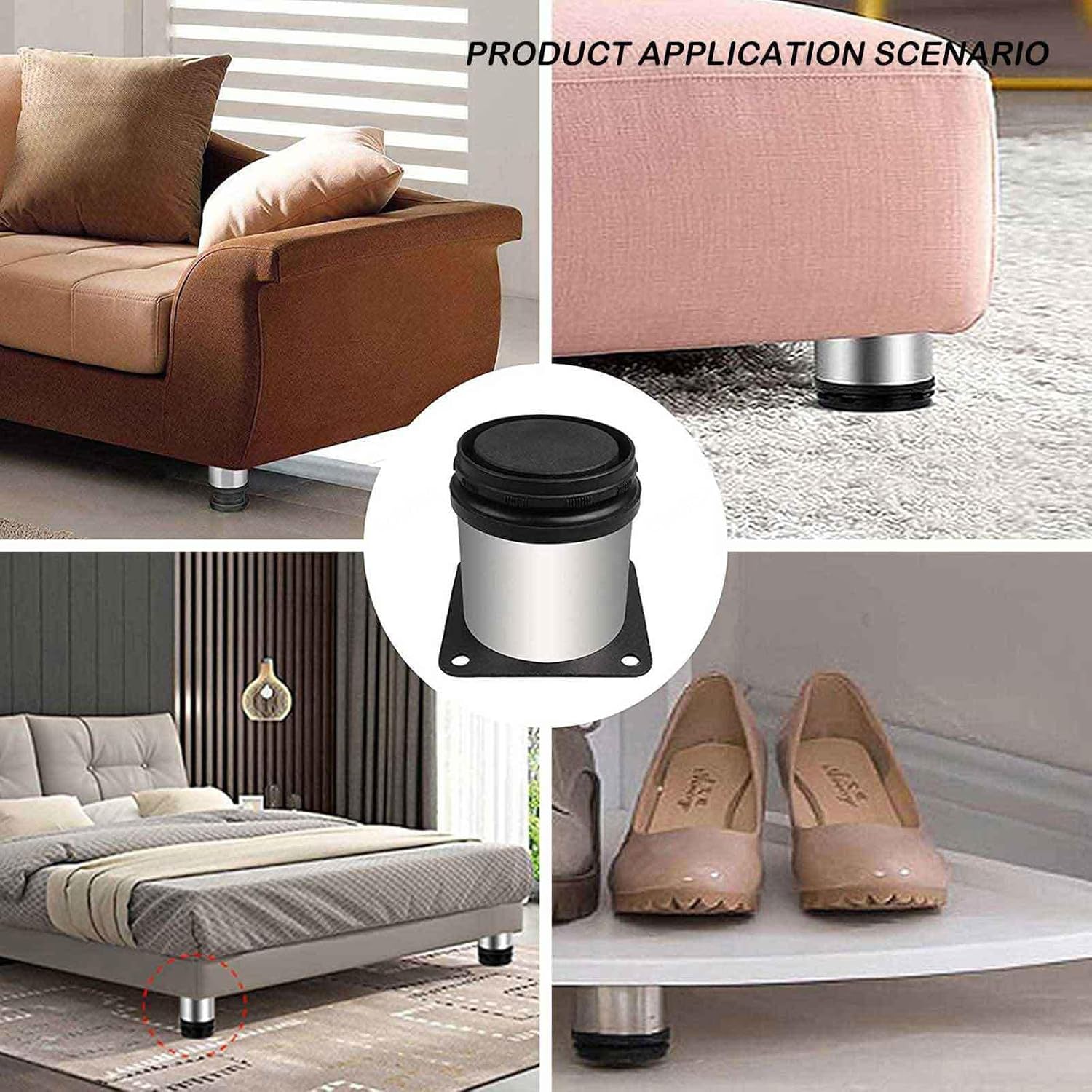 Bed Legs Adjustable 4 Pack Adjustable Table Feet Cabinet Feet Table Leg Round Furniture Legs for Cupboard Worktop Coffee Table,150mm(5.91in) ()