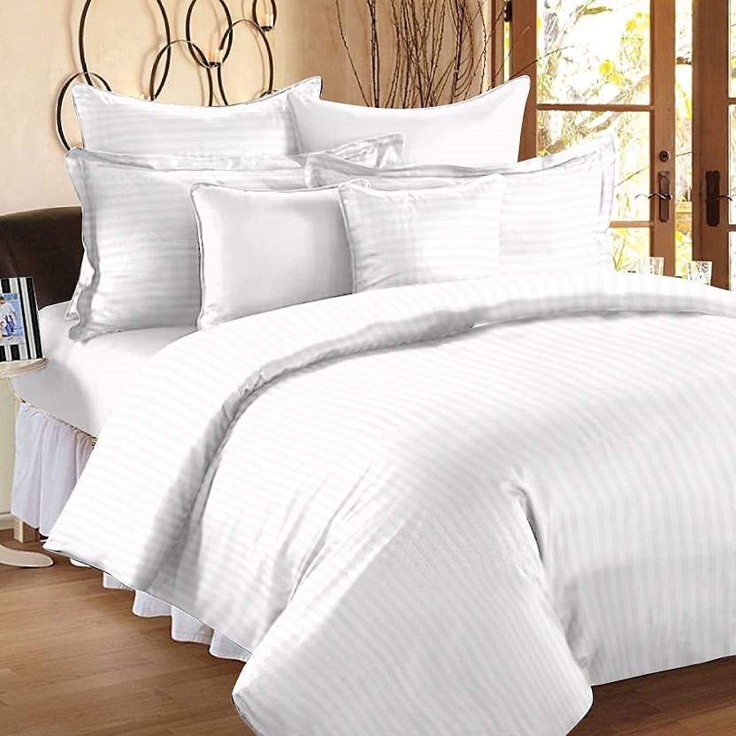 Relaxfeel,Pure Linen 100 % Premium Deluxe Stain Stripes 250Tc Cotton Double (91X101 Inchs) Bed Size of Duvet/Quilt/Comforter/Razai Cover of Colour(White) with Zipper Closure, Corner Ties