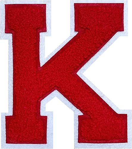 Miniatura 30 de 2 parches de letras de felpilla termo-adhesivas de 4.5 pulgadas, parches de letras universitarias con puntada de felpilla roja/blanca para ropa (H)