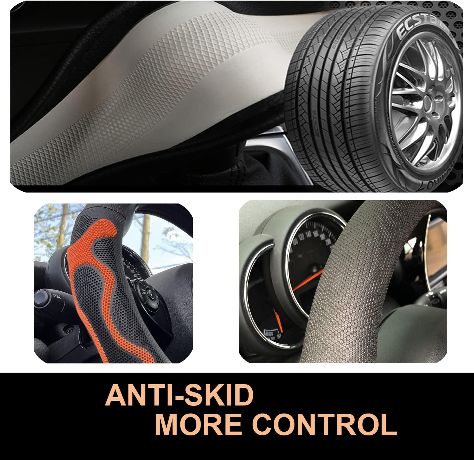 PINCTROT Comfy Grip Steering Wheel Cover, Anti-Slip Design, Universal 14.5-15 Inch(Silicone Orange)