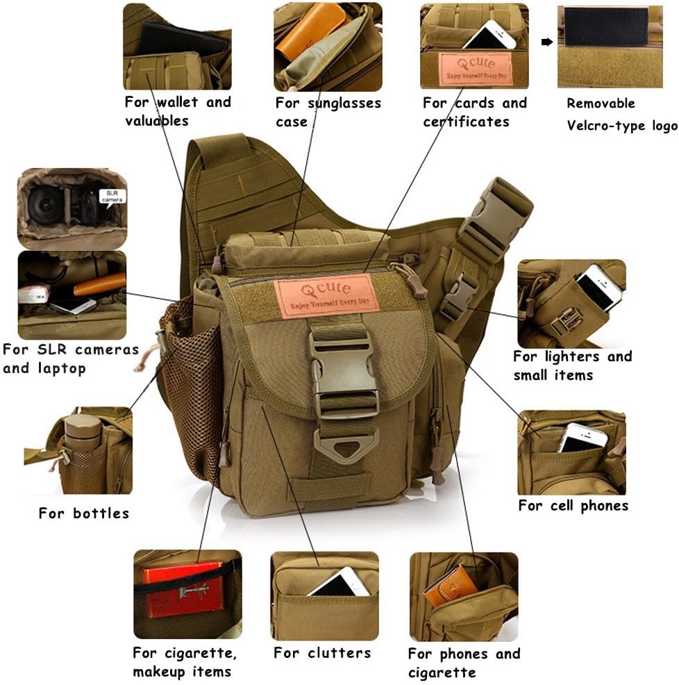 Camera Bag, Qcute Tactical Bag, Shoulder Messenger Bag, Waterproof Multifunctional Sling Bag with Liner, Fit for Hiking, Outdoor Sports, Daily Service and Military Affairs