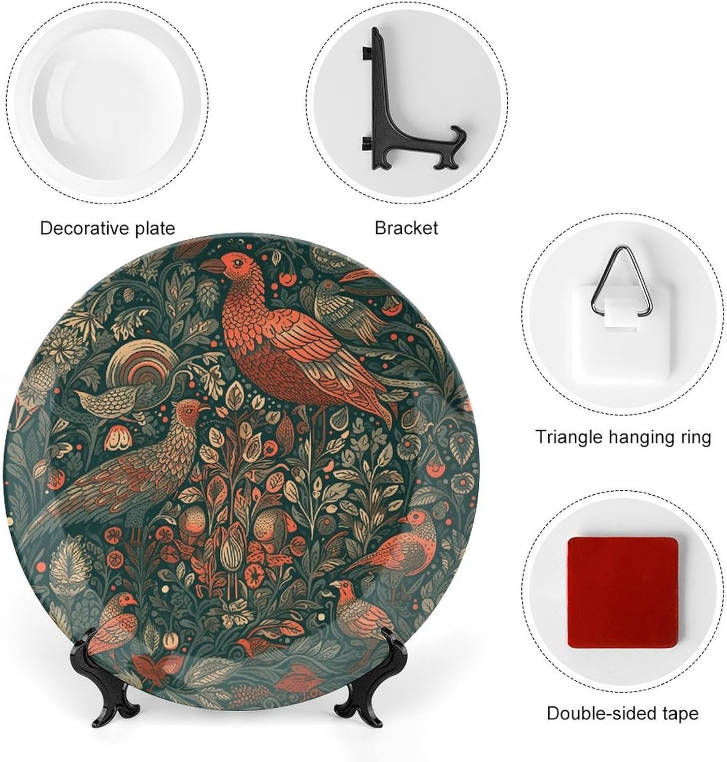 Animals And Trees Bone China Decorative Plate Exquisite Ornamental Wall Hanging Platter 6/7/8/10 Inch Vintage Art Ceramic Decor Dish for Home Tabletop Decor Housewarming Gift image 3